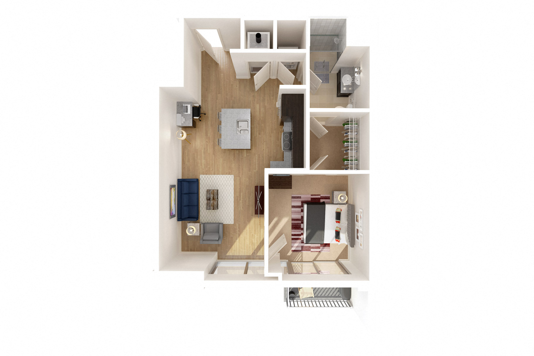Floor plan for 1 bed, 1 bath, 725 sqft
